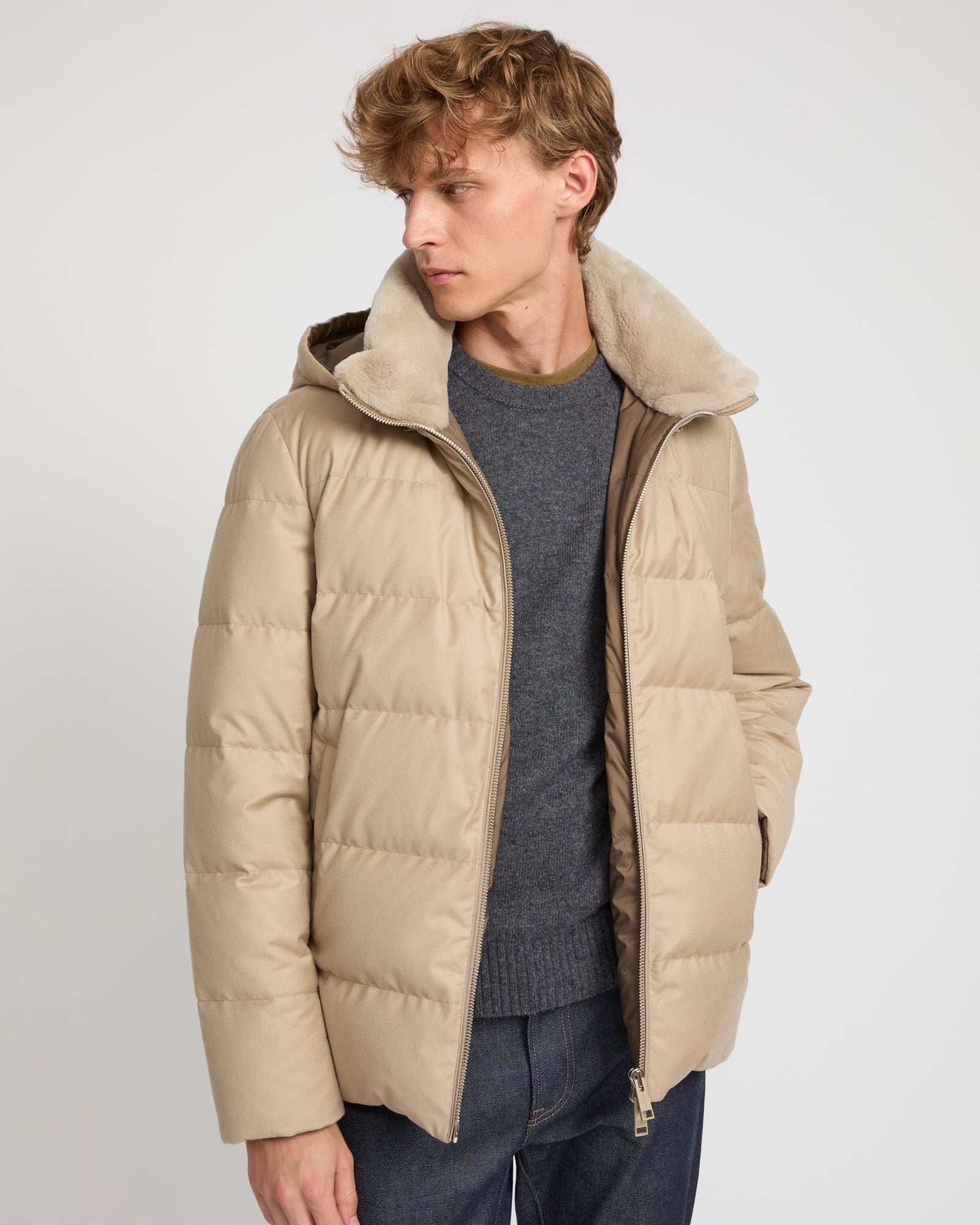 Short down jacket in Loro Piana fabric with mink trim – Yves Salomon
