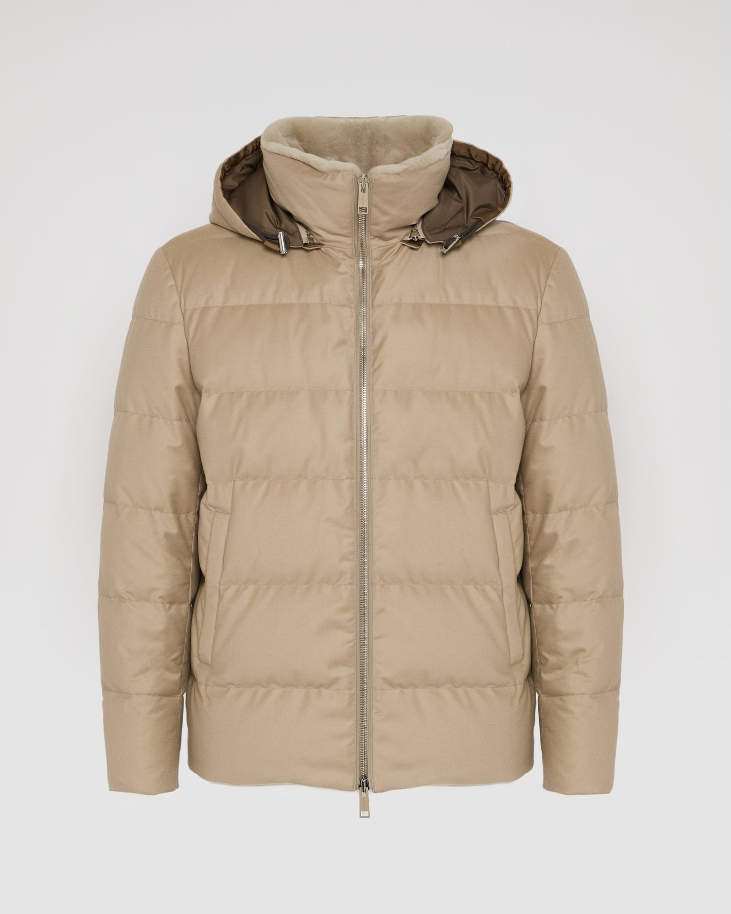 Short down jacket in Loro Piana fabric with mink trim