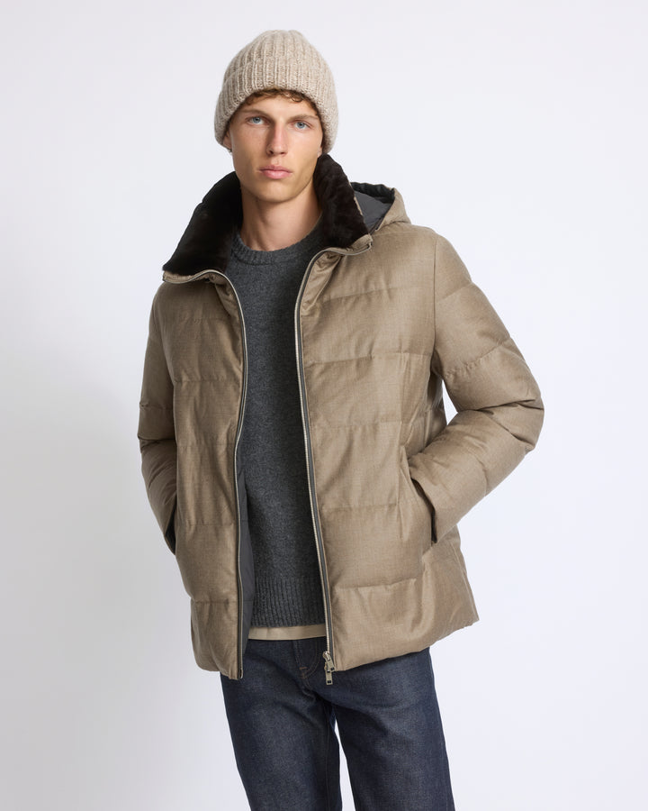 Doudoune courte en tissu Loro Piana avec fourrure de vison - Yves Salomon - Nouvelle collection Automne Hiver