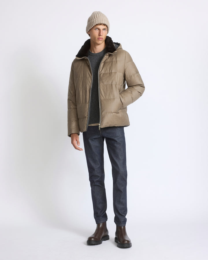 Doudoune courte en tissu Loro Piana avec fourrure de vison - Yves Salomon - Nouvelle collection Automne Hiver