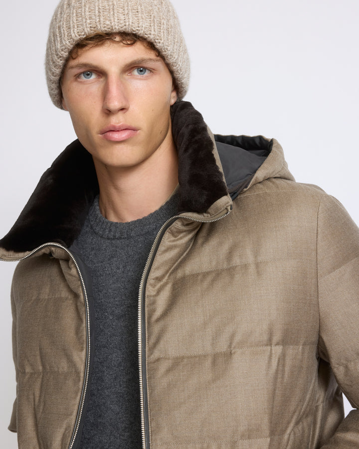 Doudoune courte en tissu Loro Piana avec fourrure de vison - Yves Salomon - Nouvelle collection Automne Hiver