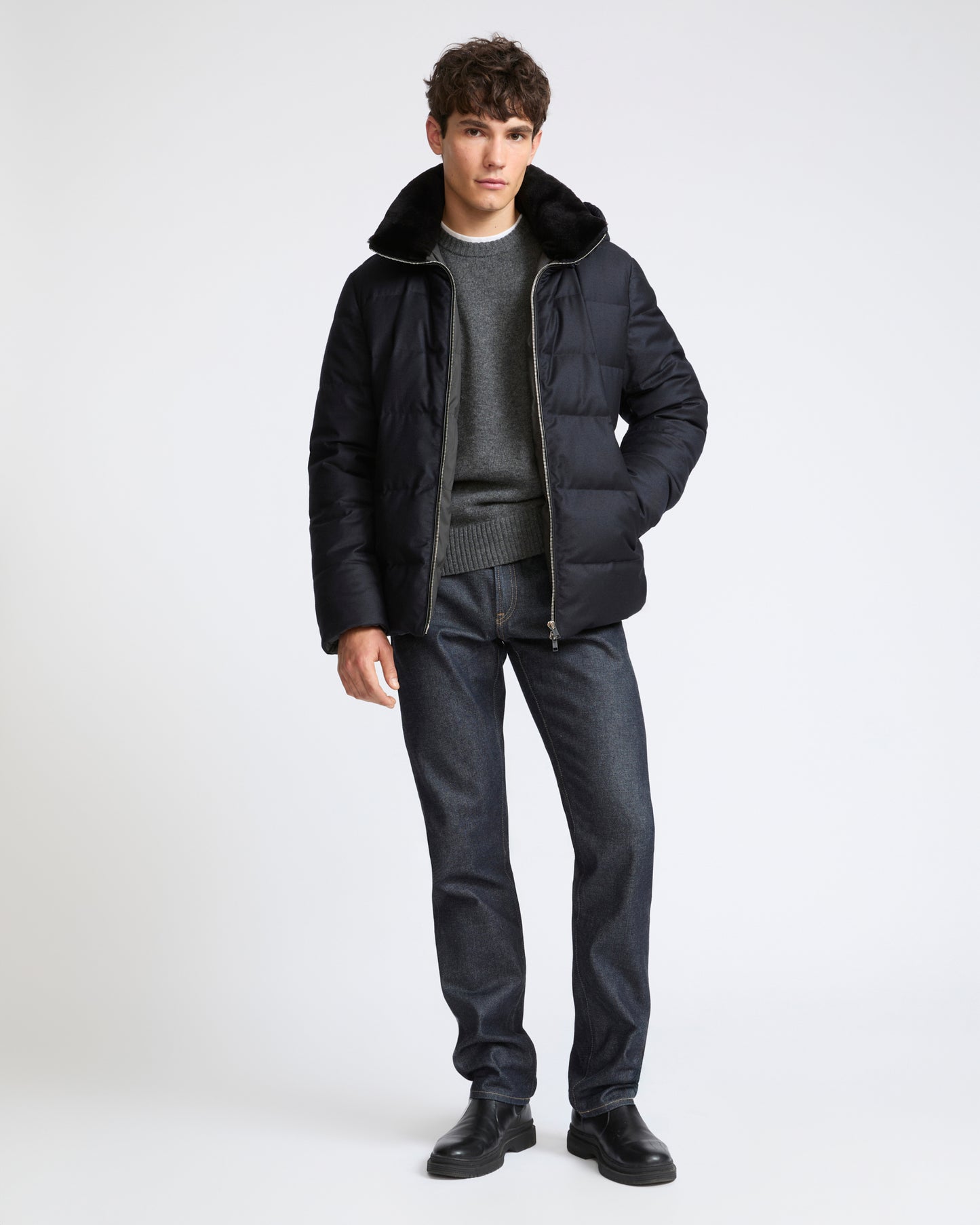 Doudoune courte en tissu Loro Piana avec fourrure de vison- Yves Salomon - Nouvelle collection Automne Hiver