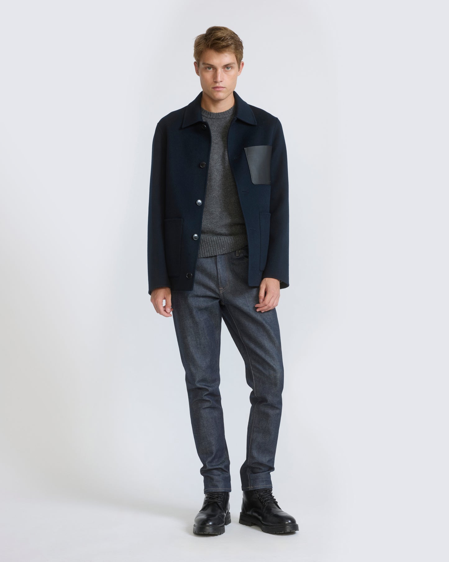Workwear jacket in double-sided wool-cashmere fabric