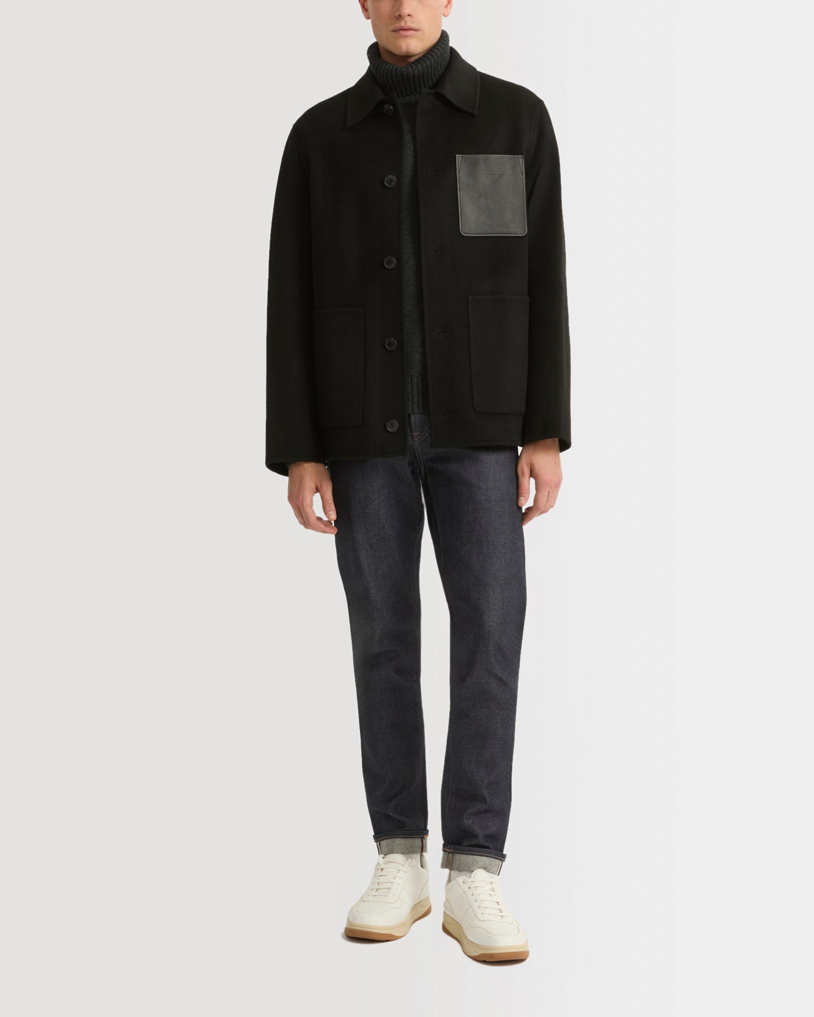 Workwear jacket in double-sided wool-cashmere - Black - Yves