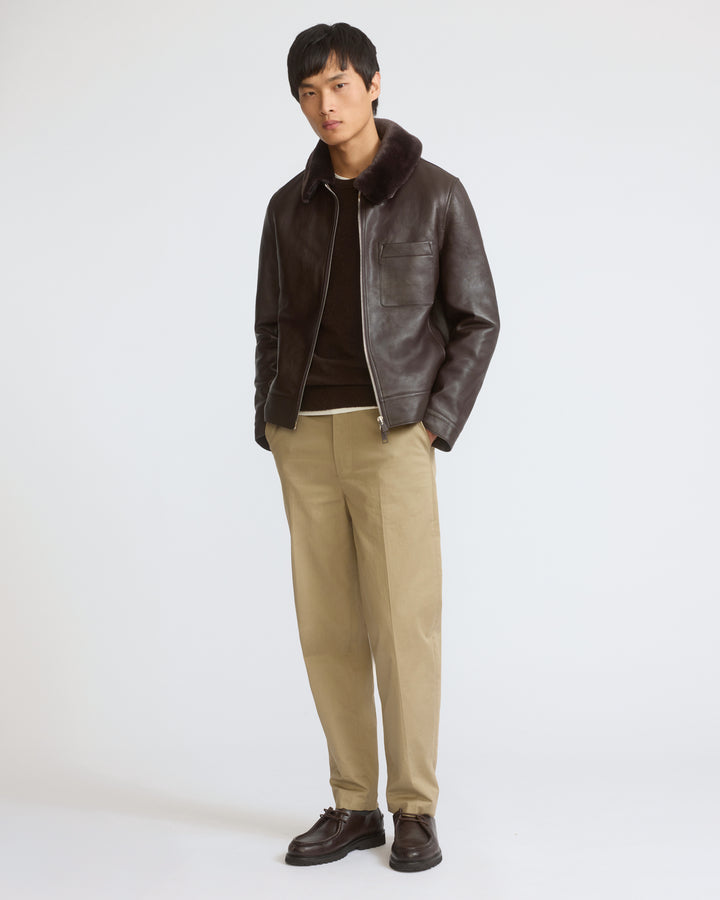 Veste en cuir avec col en peau lainée - Yves Salomon - Nouvelle collection Automne Hiver