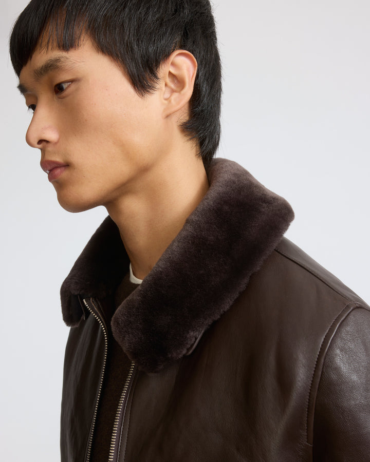 Veste en cuir avec col en peau lainée - Yves Salomon - Nouvelle collection Automne Hiver