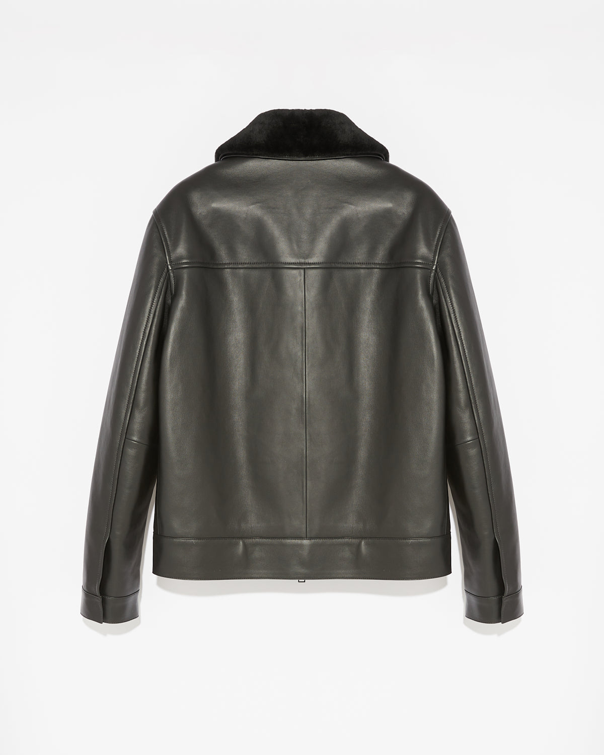 Veste en cuir avec col en peau lainée