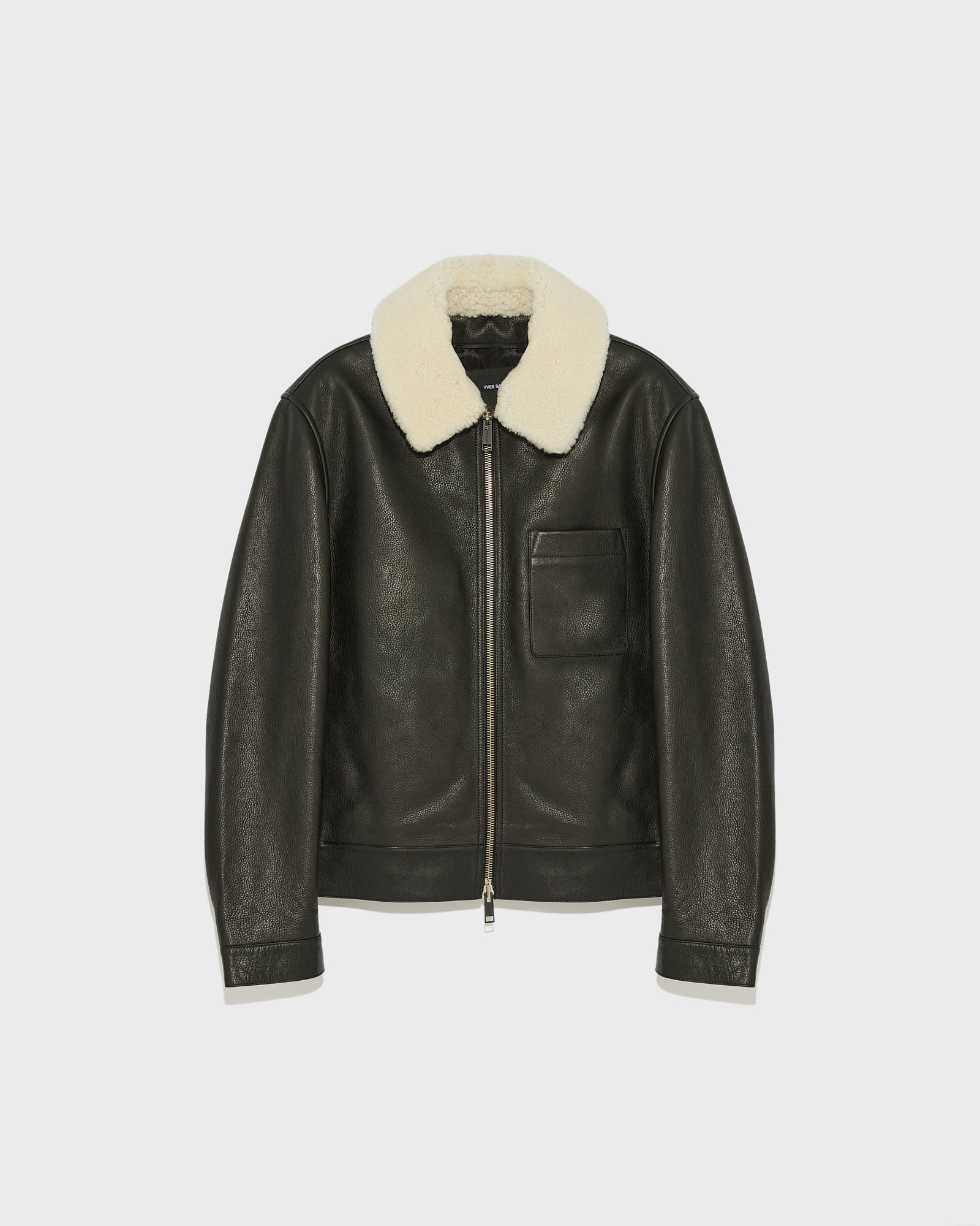 Leather jacket with shearling collar - Black - Yves Salomon