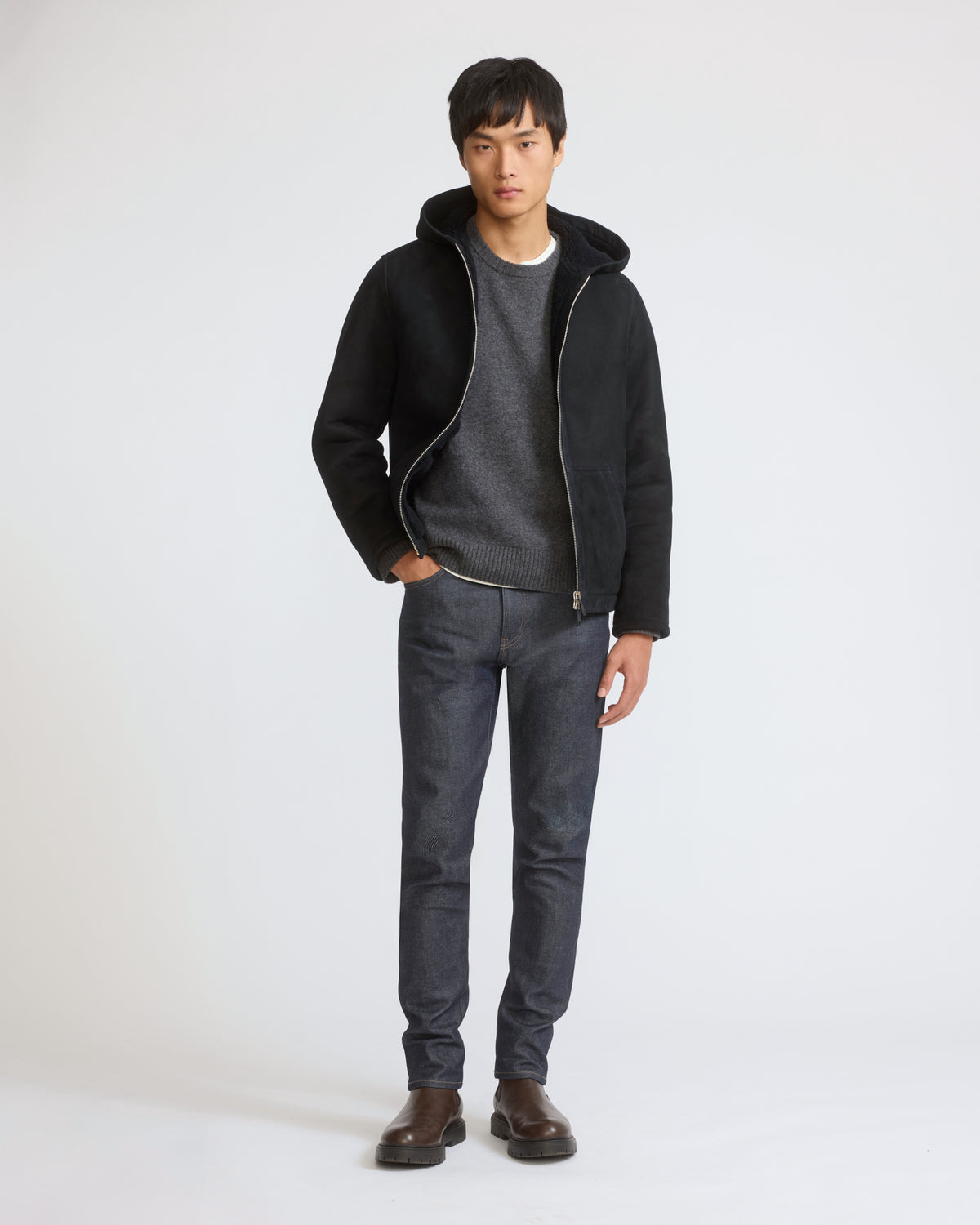 Hoodie en peau lainée d'agneau Mérinos suede - Yves Salomon - Nouvelle collection Automne Hiver