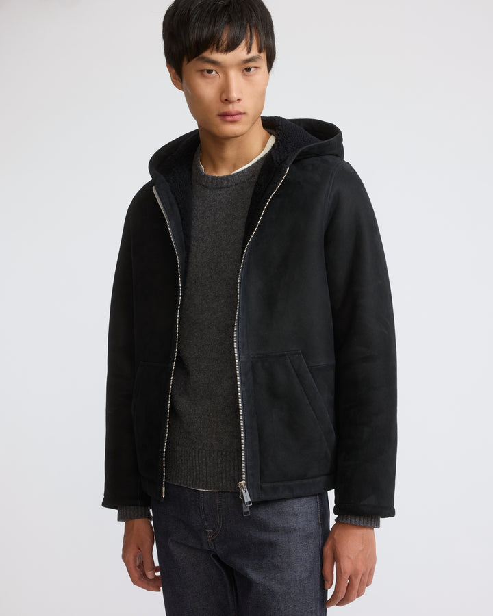 Hoodie en peau lainée d'agneau Mérinos suede - Yves Salomon - Nouvelle collection Automne Hiver