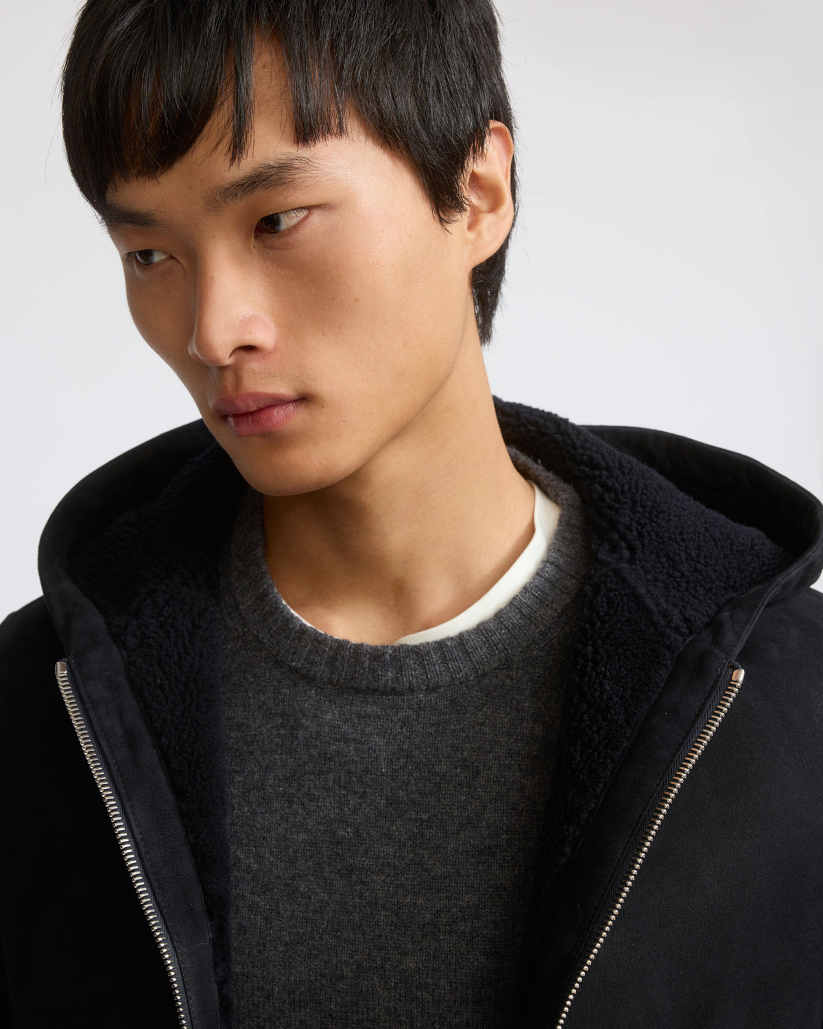 Hoodie en peau lainée d'agneau Mérinos suede - Yves Salomon - Nouvelle collection Automne Hiver