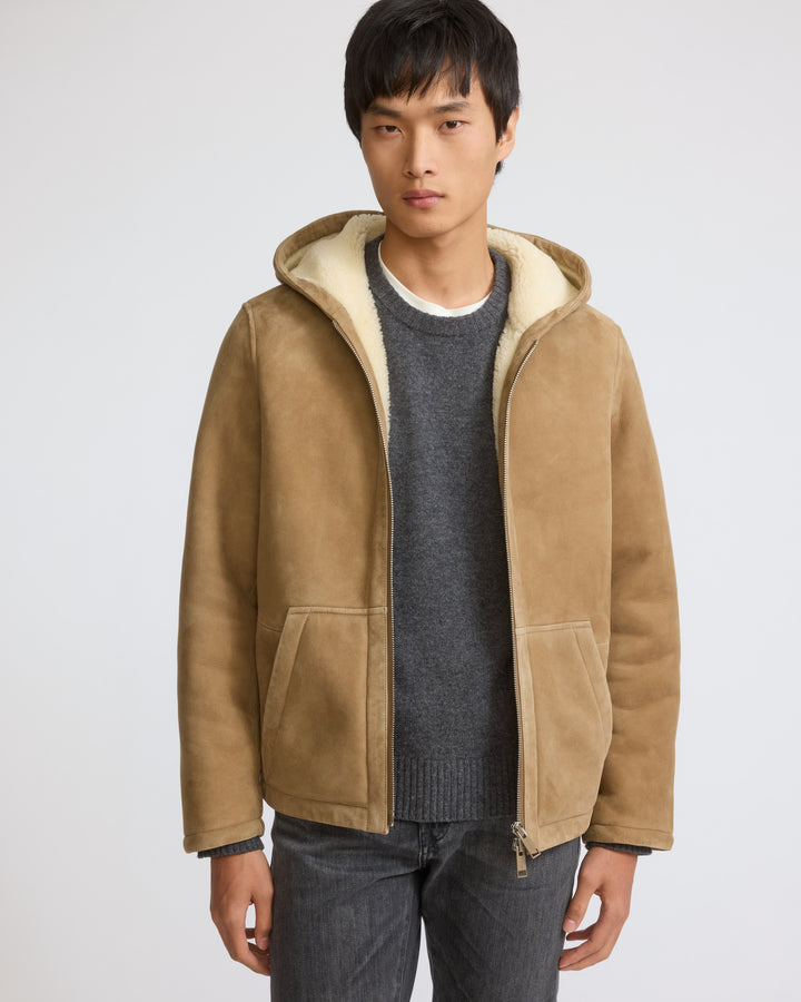 Hoodie en peau lainée d'agneau Mérinos suede - Yves Salomon - Nouvelle collection Automne Hiver