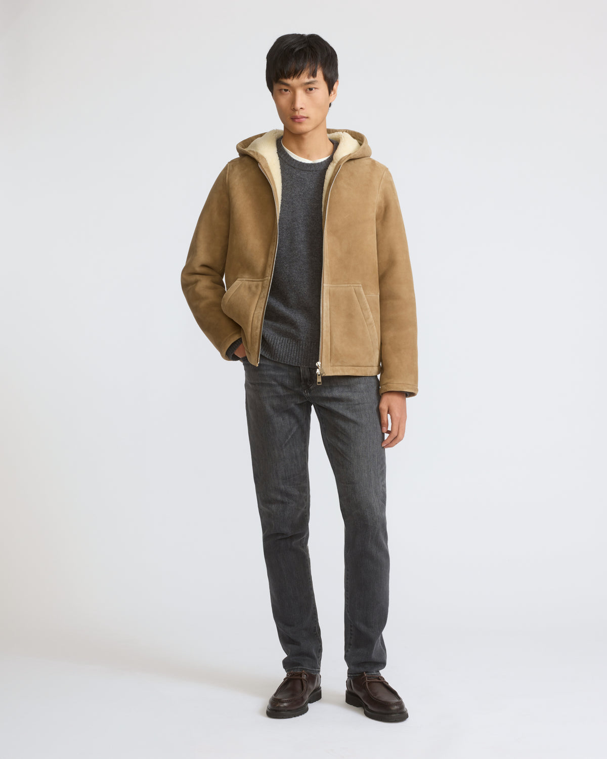 Hoodie en peau lainée d'agneau Mérinos suede - Yves Salomon - Nouvelle collection Automne Hiver