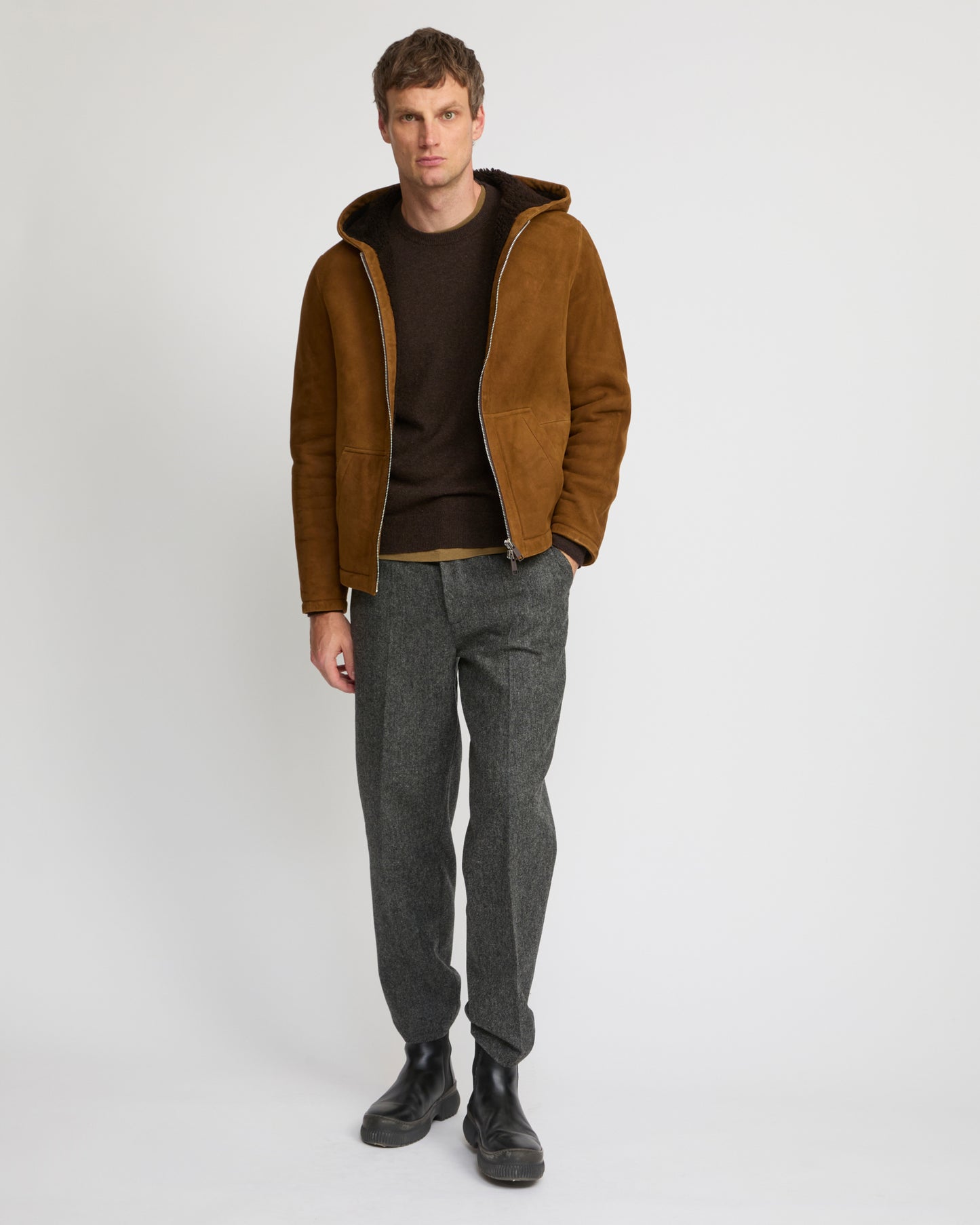 Suede lambskin shearling parka
