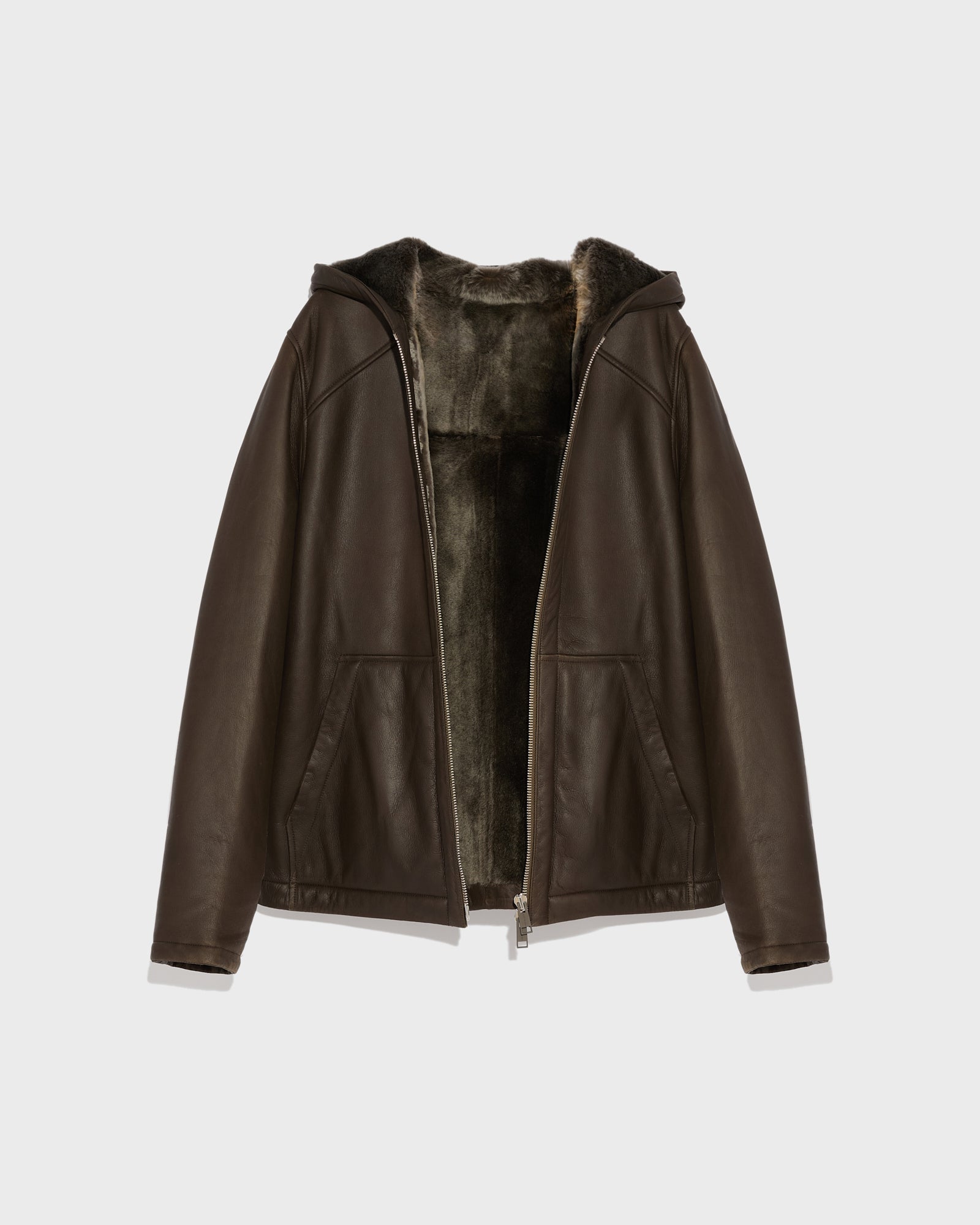 Silky shearling hoodie - Khaki - Yves Salomon