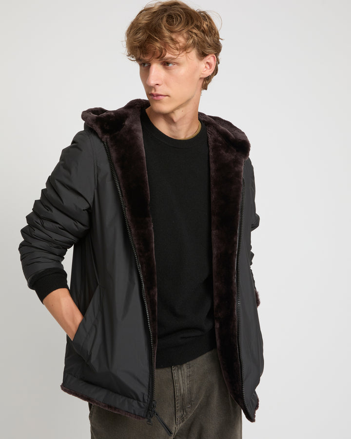Reversible lambskin shearling hoodie