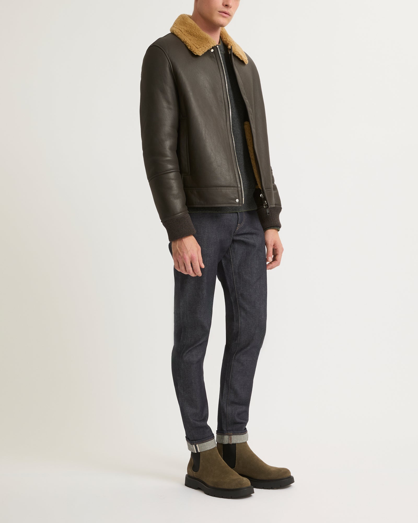 【関税込み】Yves Salomon タン スエード シアリング ミトン Down jacket in nylon and lamb - khaki green - Yves Salomon