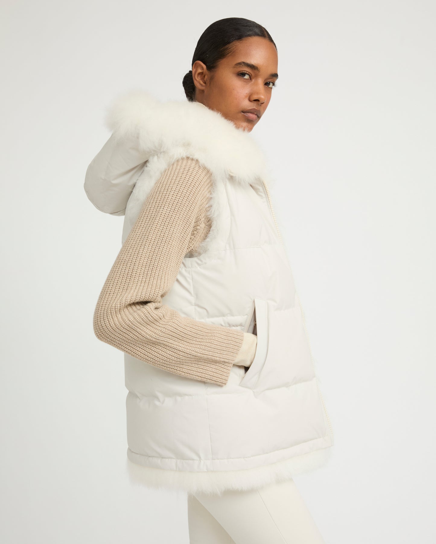 Gilet réversible en agneau long poil -Yves Salomon