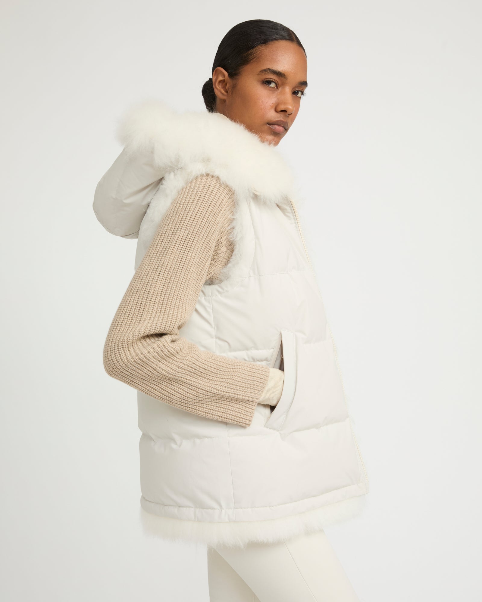 Gilet réversible en agneau long poil -Yves Salomon
