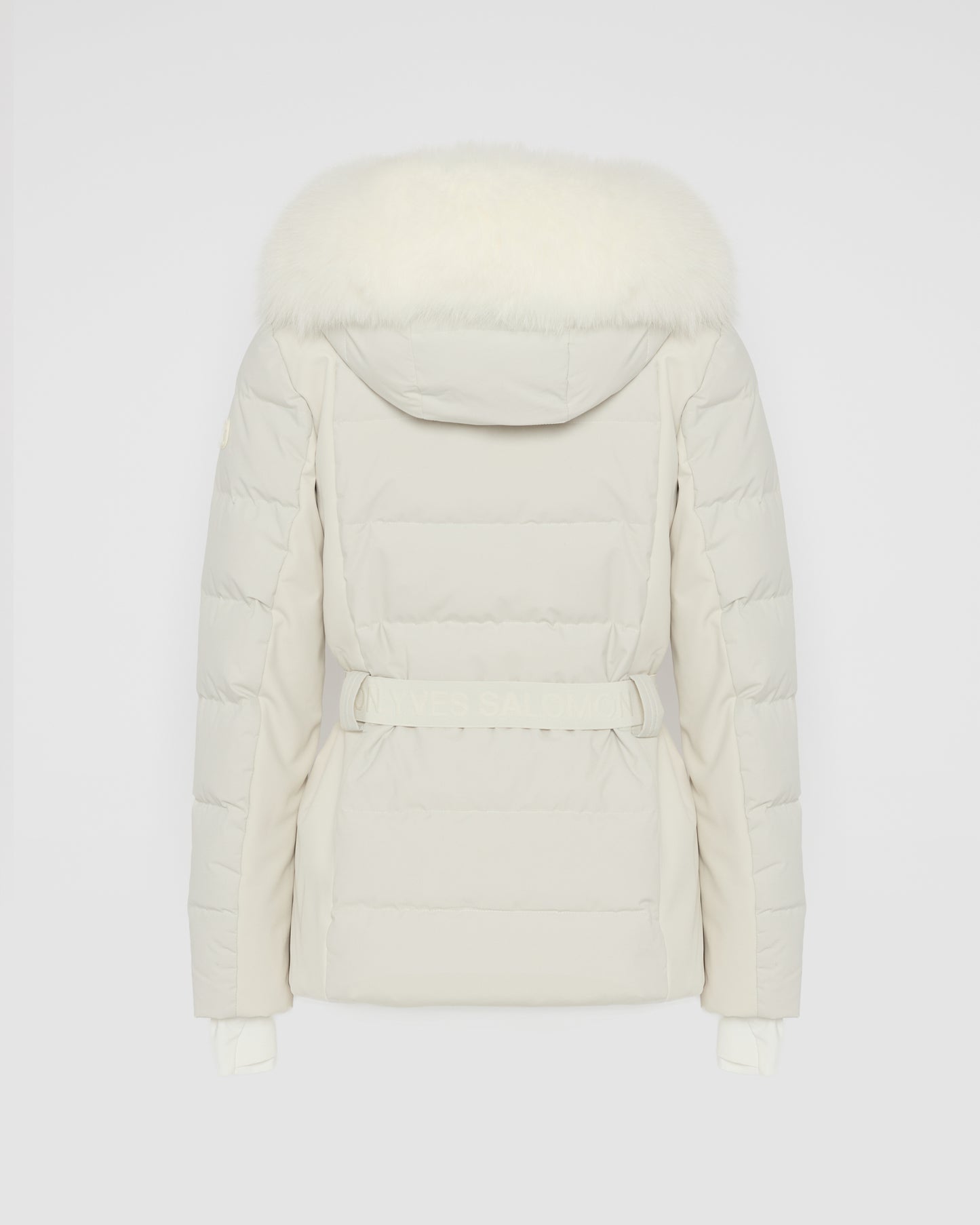 Veste de ski ceinturée en mix de tissus avec fourrure de renard imperméable -Yves Salomon