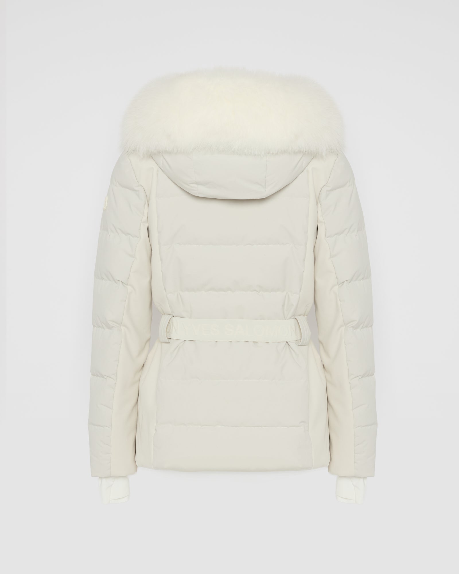 Veste de ski ceinturée en mix de tissus avec fourrure de renard imperméable -Yves Salomon