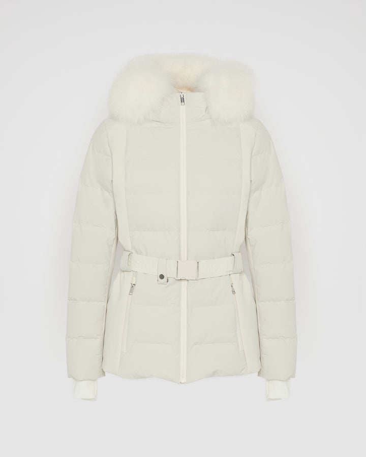 Veste de ski ceinturée en mix de tissus avec fourrure de renard imperméable