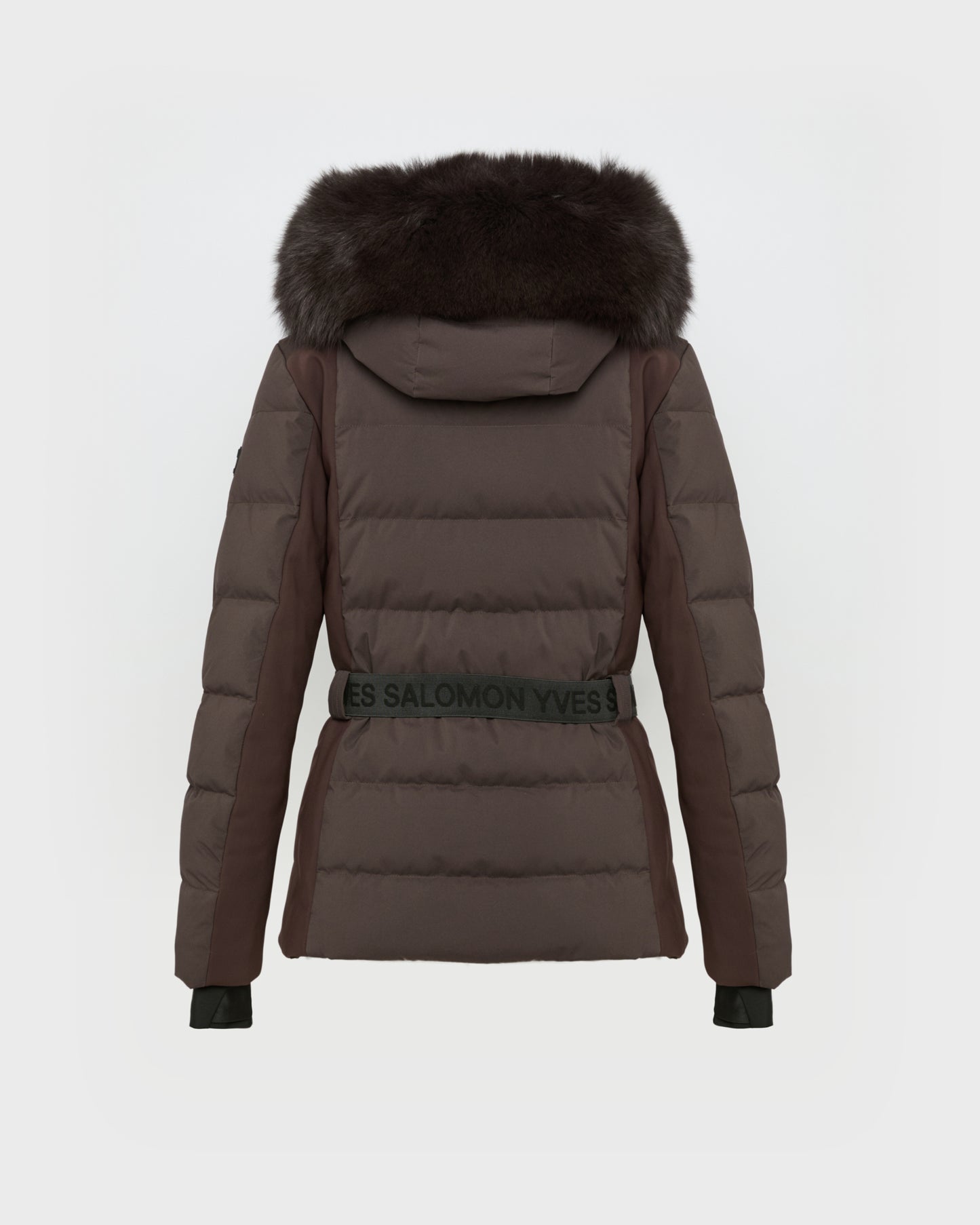 Veste de ski ceinturée en mix de tissus avec fourrure de renard imperméable