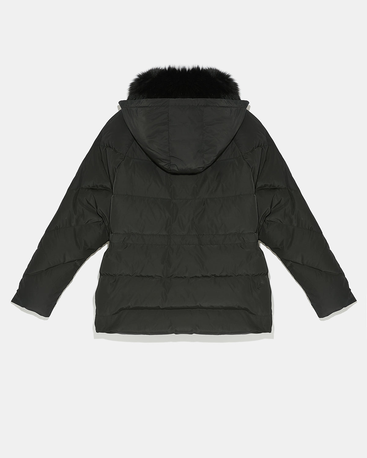 Doudoune cape en tissu technique et col amovible en fourrure de renard