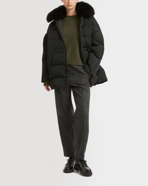 YVES SALOMON ダウン down cape with fox fur collar - Black - Yves Salomon