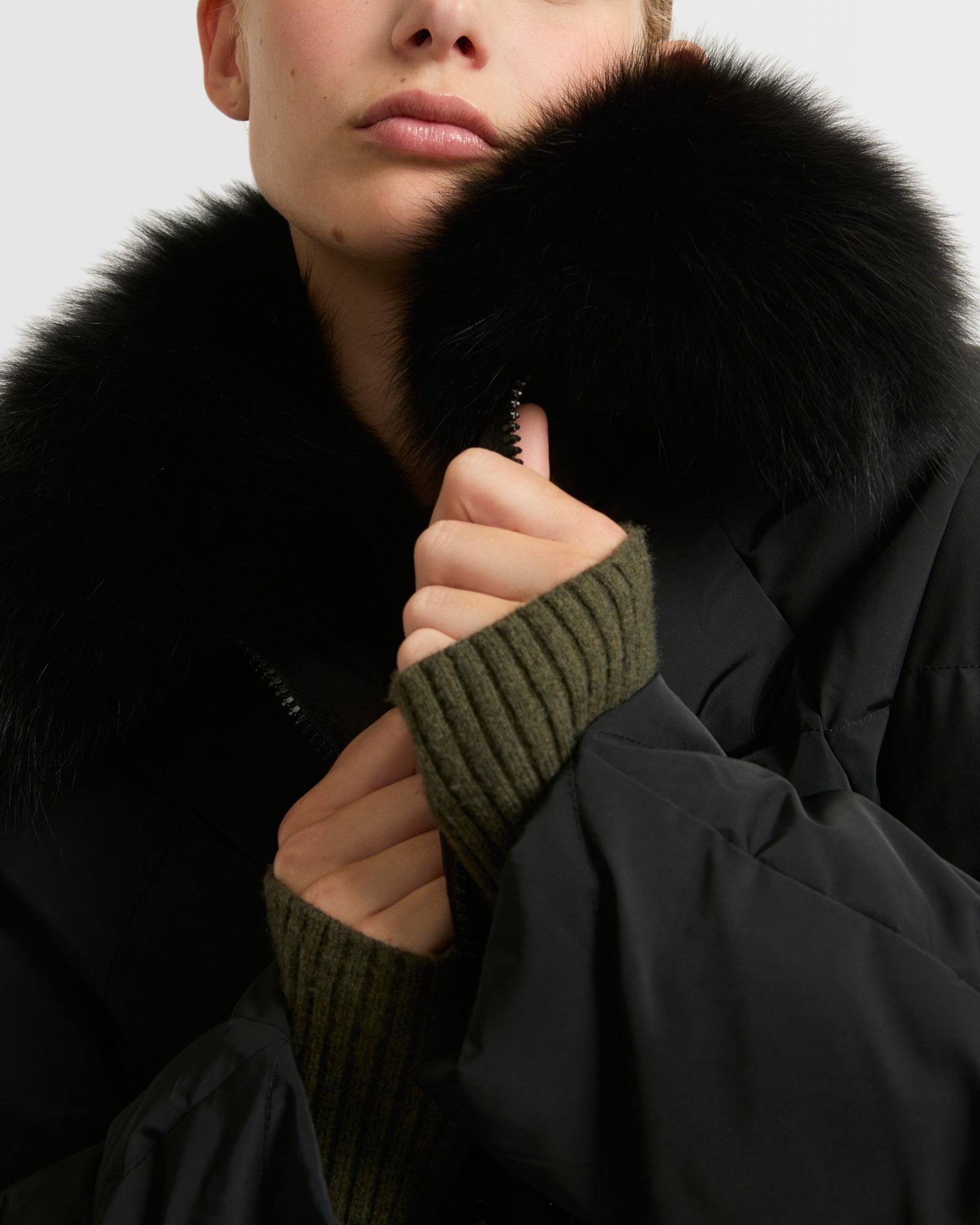 A” line hooded down jacket with fox fur - grey - Yves Salomon