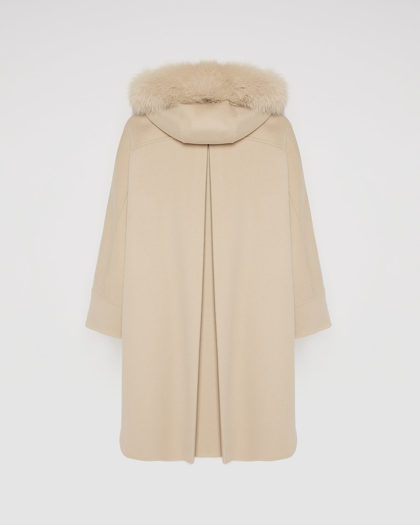 Cashmere blend hooded cape with fox trim