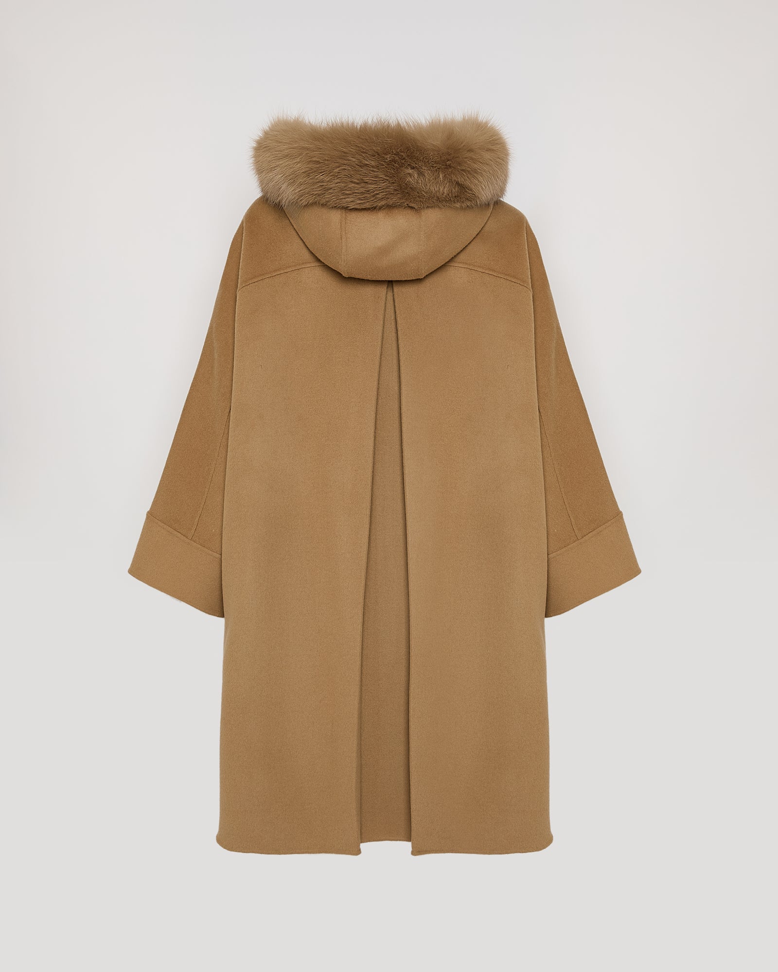 Cashmere blend hooded cape with fox trim – Yves Salomon