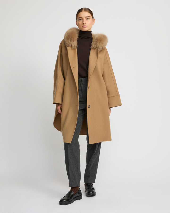 Cashmere blend hooded cape with fox trim