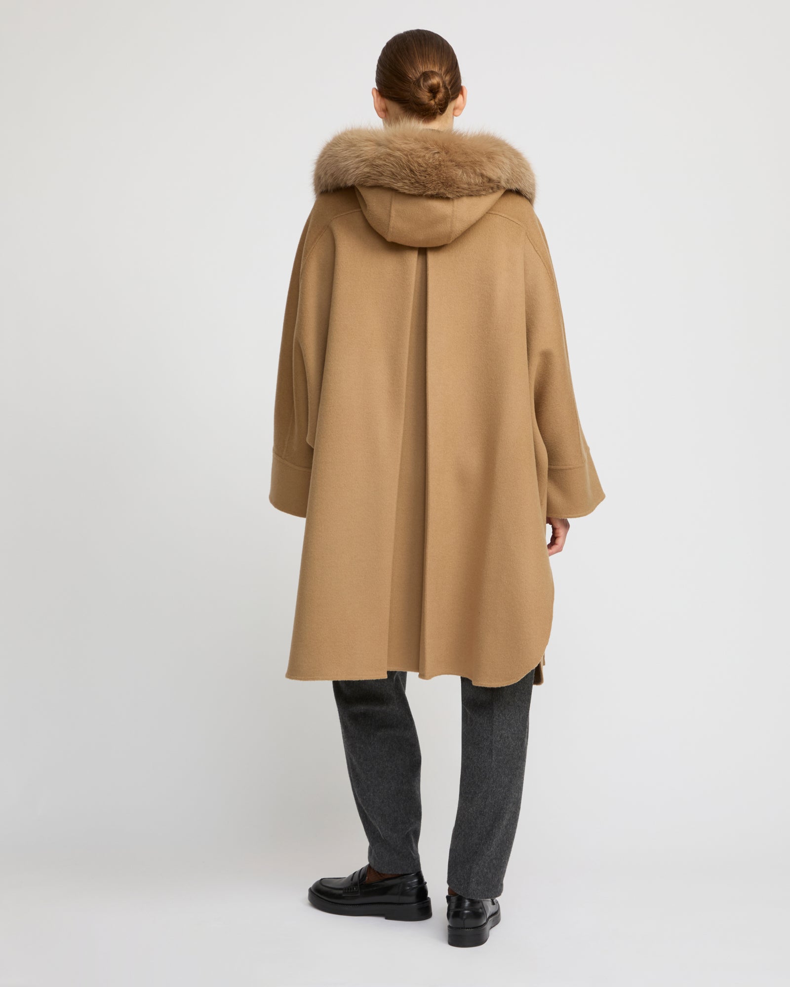 Cashmere blend hooded cape with fox trim – Yves Salomon