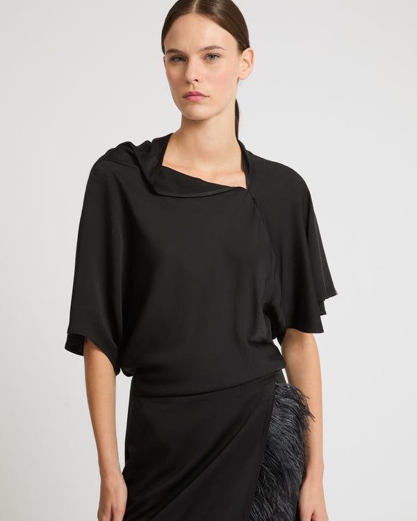 Top asymétrique en tissu satin mat-Yves Salomon - Soldes d'hiver - Winter Sale
