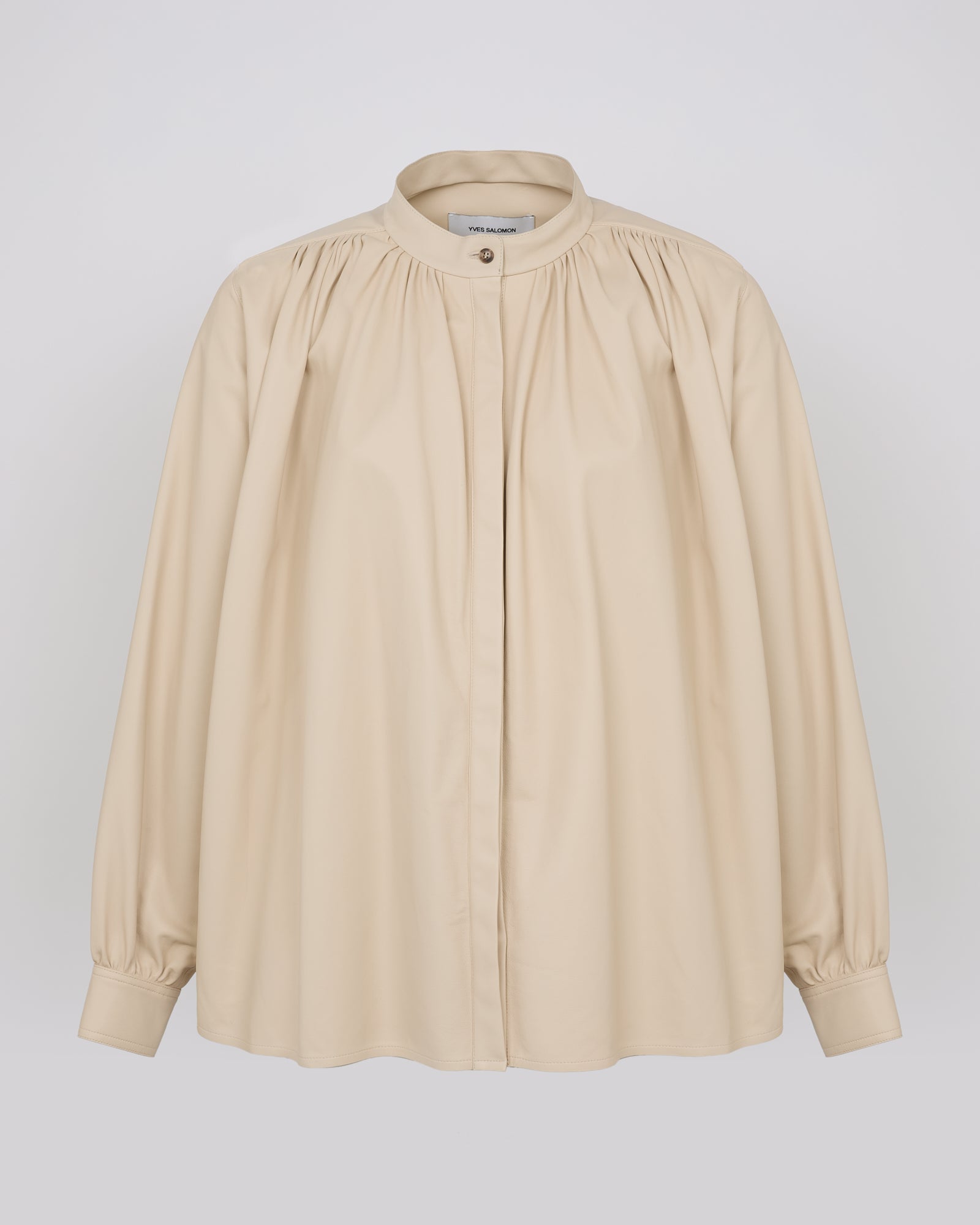 Pleated shirt in thin lambskin leather- Beige- Yves Salomon