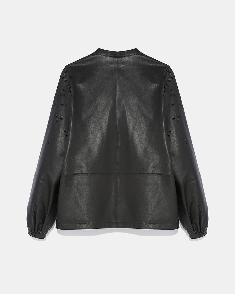 Chemise en cuir avec broderies-Yves Salomon - Soldes d'hiver - Winter Sale