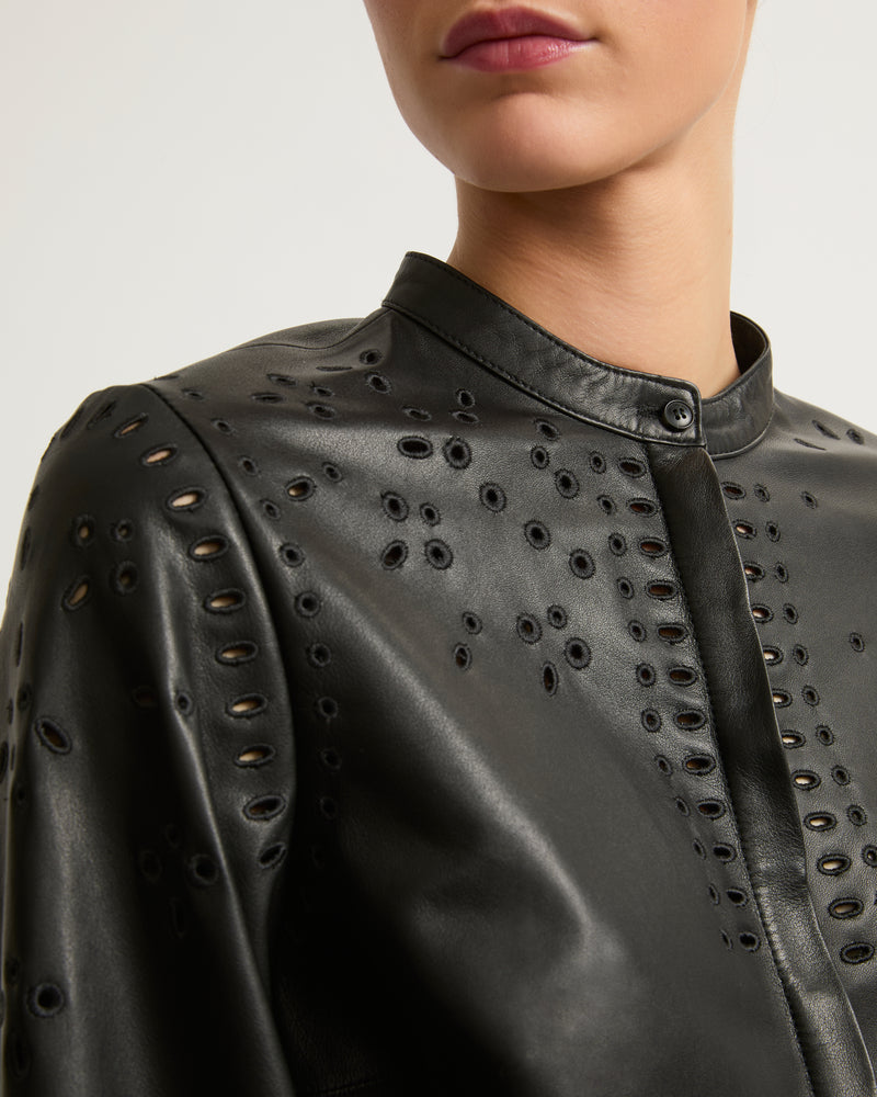 Chemise en cuir avec broderies-Yves Salomon - Soldes d'hiver - Winter Sale