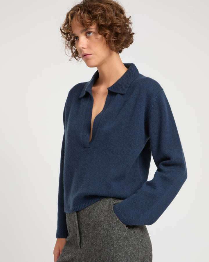 Pull à col V en laine et cachemire
