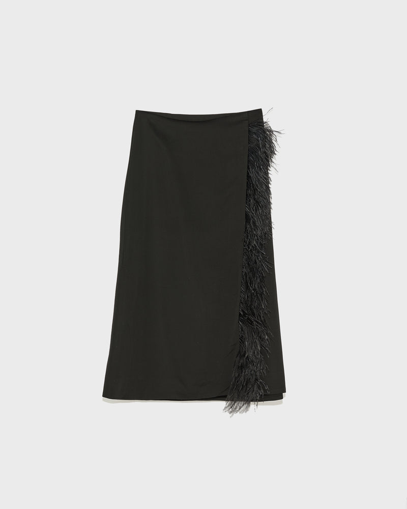 Jupe en satin de viscose et plumes-Yves Salomon - Soldes d'hiver - Winter Sale