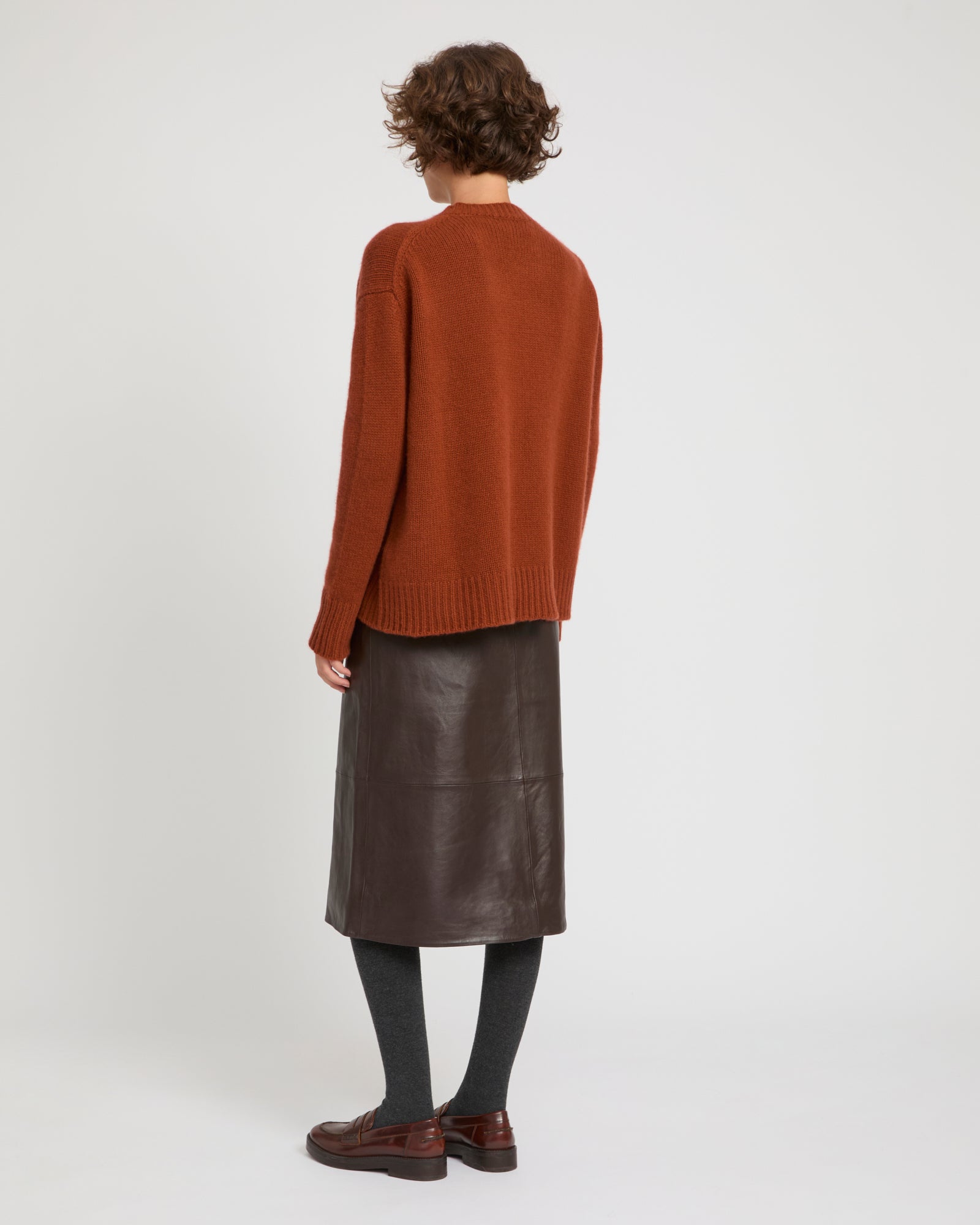 Winter sale -Lamb leather panel skirt-brown – Yves Salomon