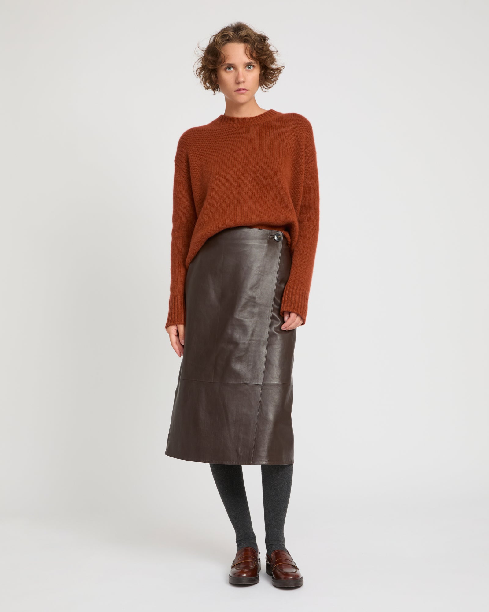 Winter sale -Lamb leather panel skirt-brown – Yves Salomon