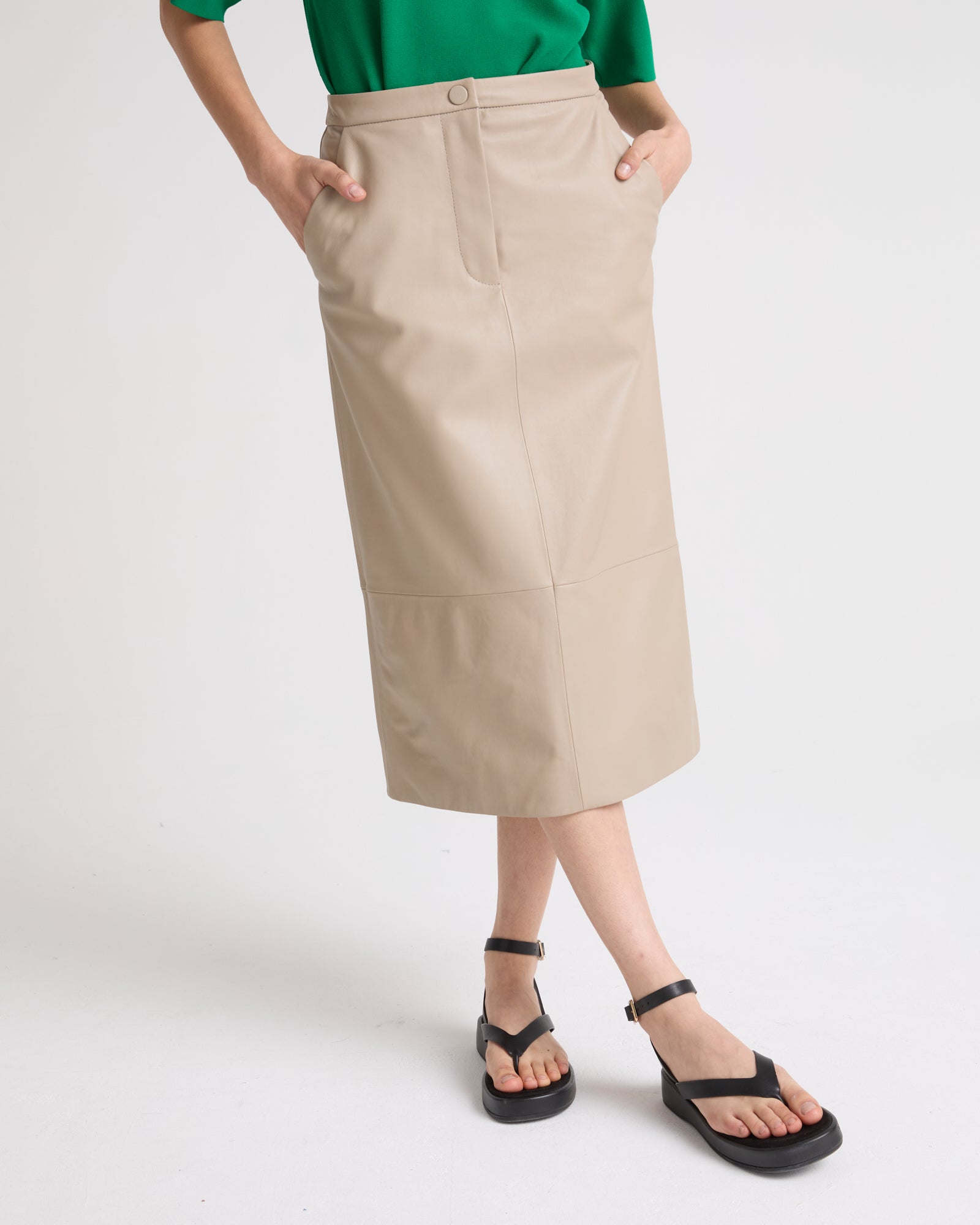 Lamb leather pencil skirt - Beige - Yves Salomon