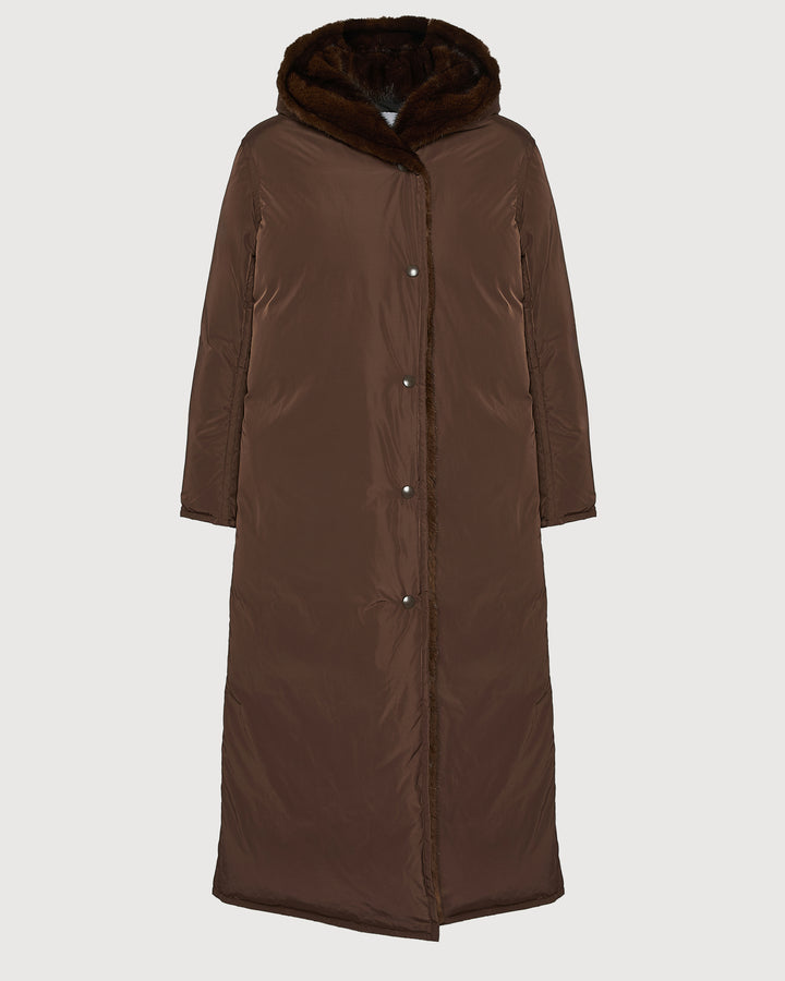 Black Friday - Yves Salomon - Manteau doudoune longue en tissu technique et fourrure de vison - bleu foncé - vue dos