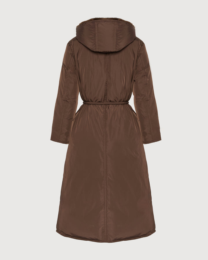 Black Friday - Yves Salomon - Manteau doudoune longue en tissu technique et fourrure de vison - bleu foncé