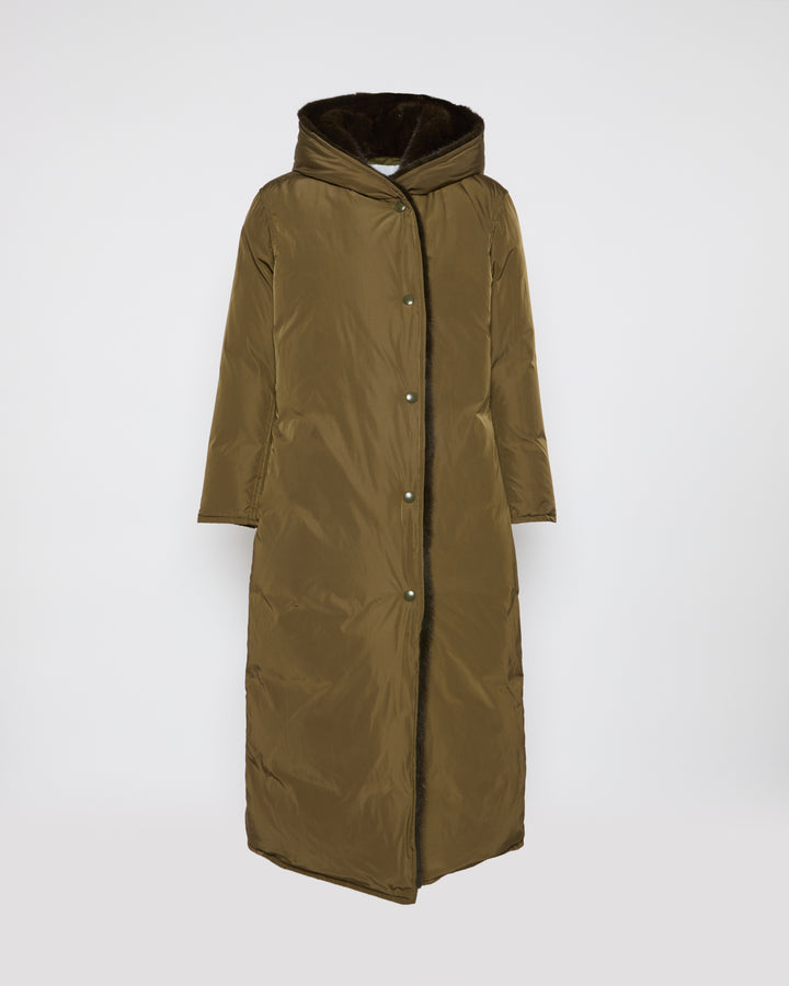 Manteau doudoune longue en tissu technique et fourrure de vison