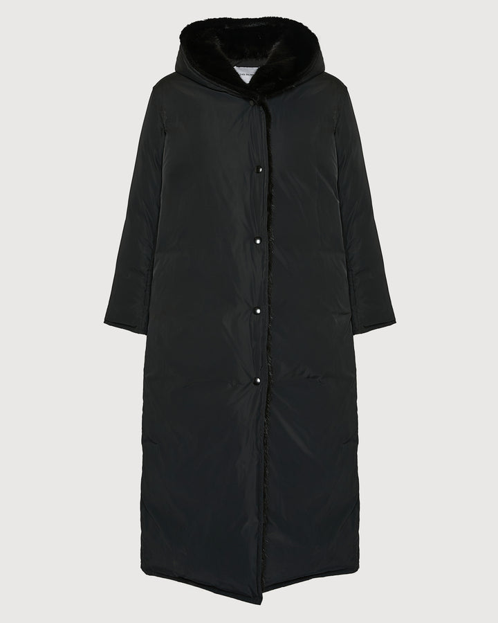 Black Friday - Yves Salomon - Manteau doudoune longue en tissu technique et fourrure de vison - noir - vue dos