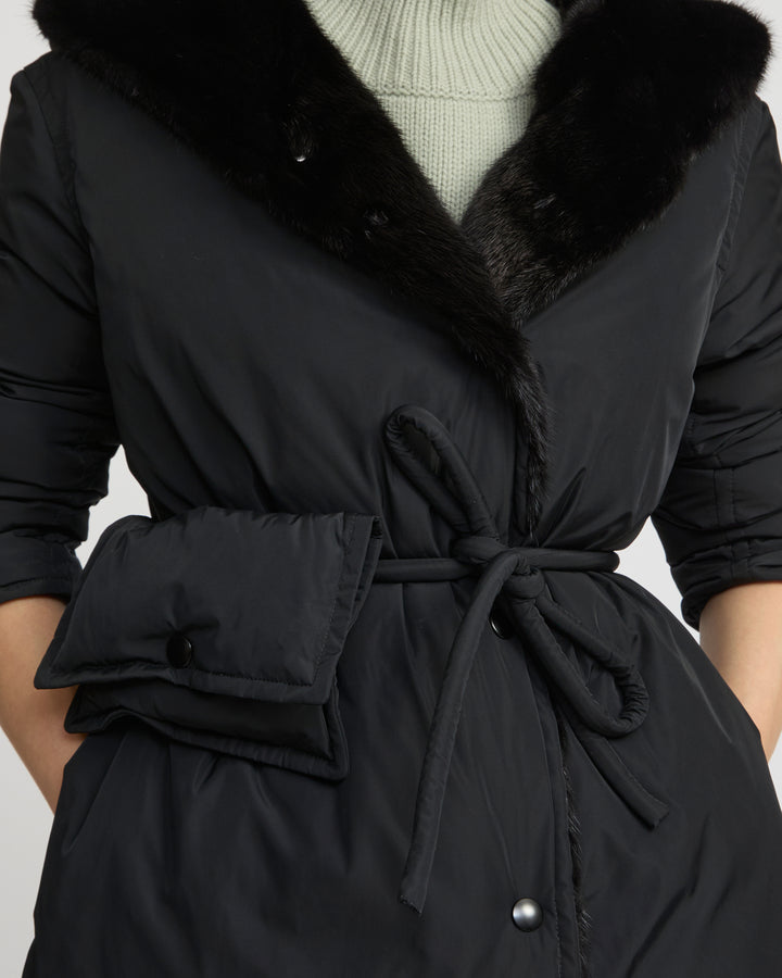 Manteau doudoune longue en tissu technique et fourrure de vison