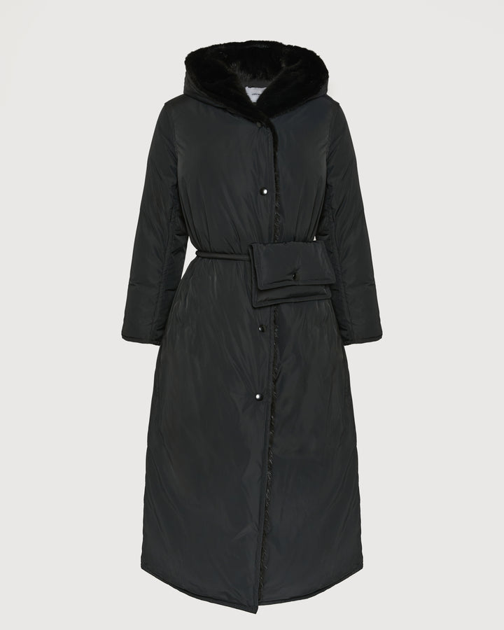 Black Friday - Yves Salomon - Manteau doudoune longue en tissu technique et fourrure de vison - noir - vue face