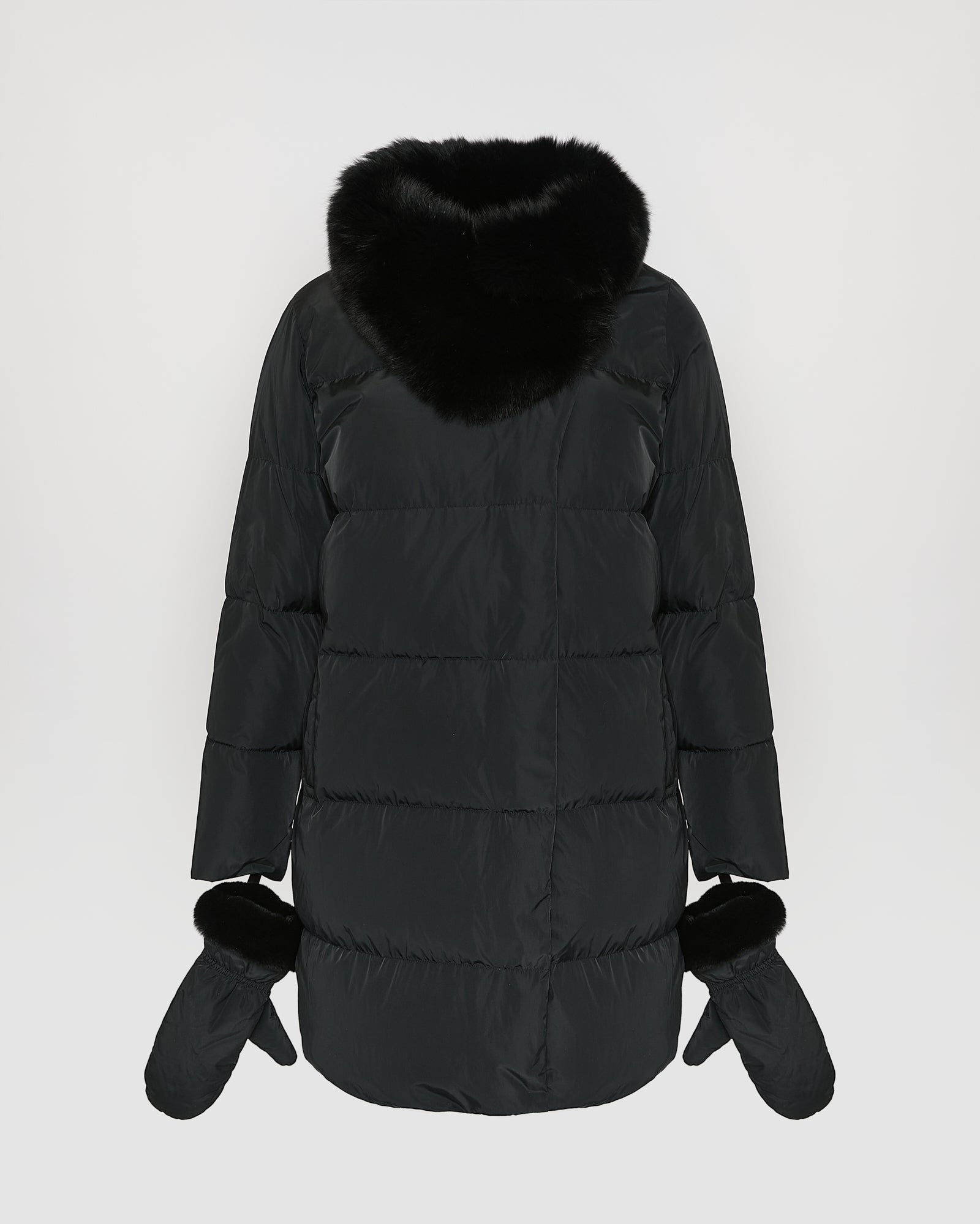 Long belted down jacket in technical fabric with detachable Long belted down jacket in technical fabric with detachable